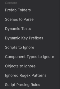 Content tab with settings